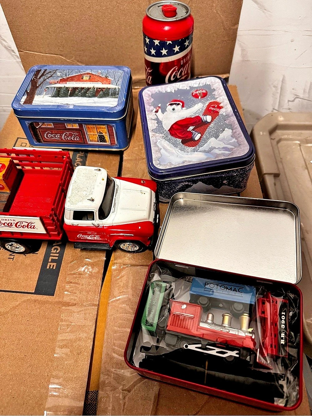Vintage Coca-Cola Collectible Lot ~ Diecast Truck, Tins & Toy Train